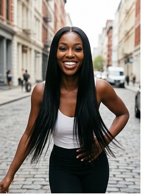 32 inch human hair lace front wig, straight